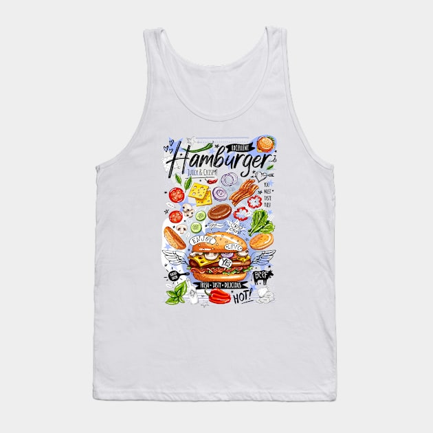 Food poster, fast food, cooking, burger, hamburger, cheeseburger Tank Top by Iraida Bearlala